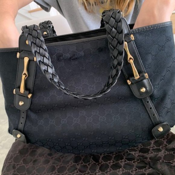 Gucci- Canvas Vintage Hobo bag with braided leather handles - Picture 7 of 7